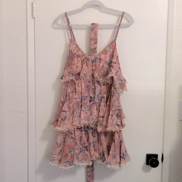 New HEMANT AND NANDITA Kati Tiered Mini Dress in Peach floral pink summer - Picture 5 of 8